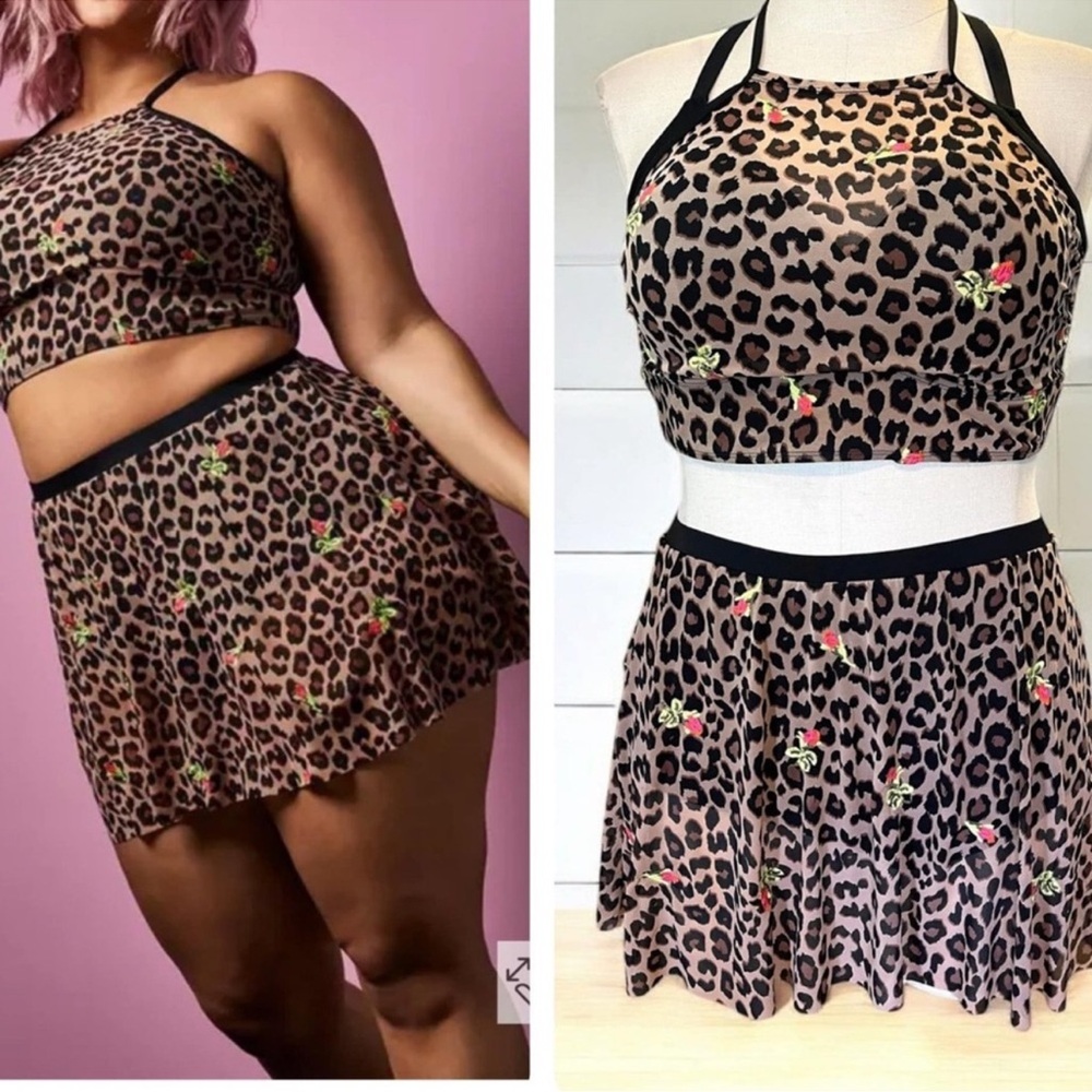 Betsy Johnson lepord two piece swim set sz 0 large Torrid